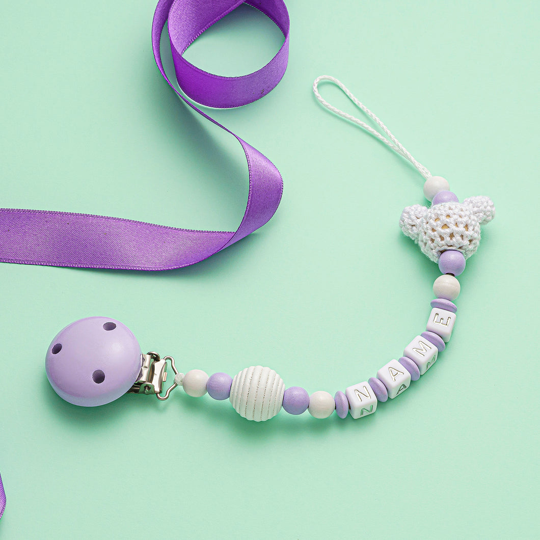 Schnullerkette mit Namen lila micky mouse