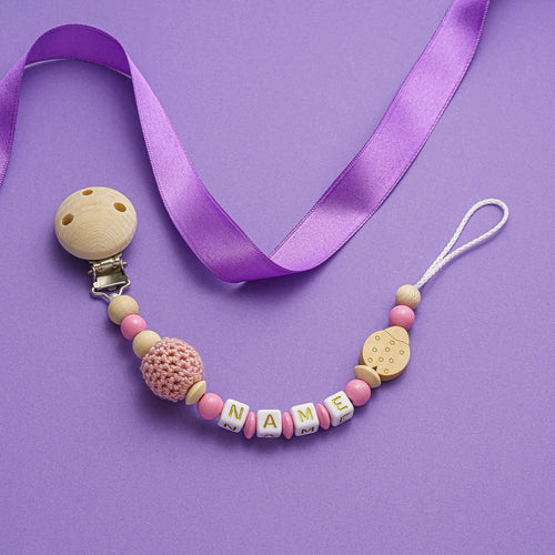 Schnullerkette mit Namen rosa käfer